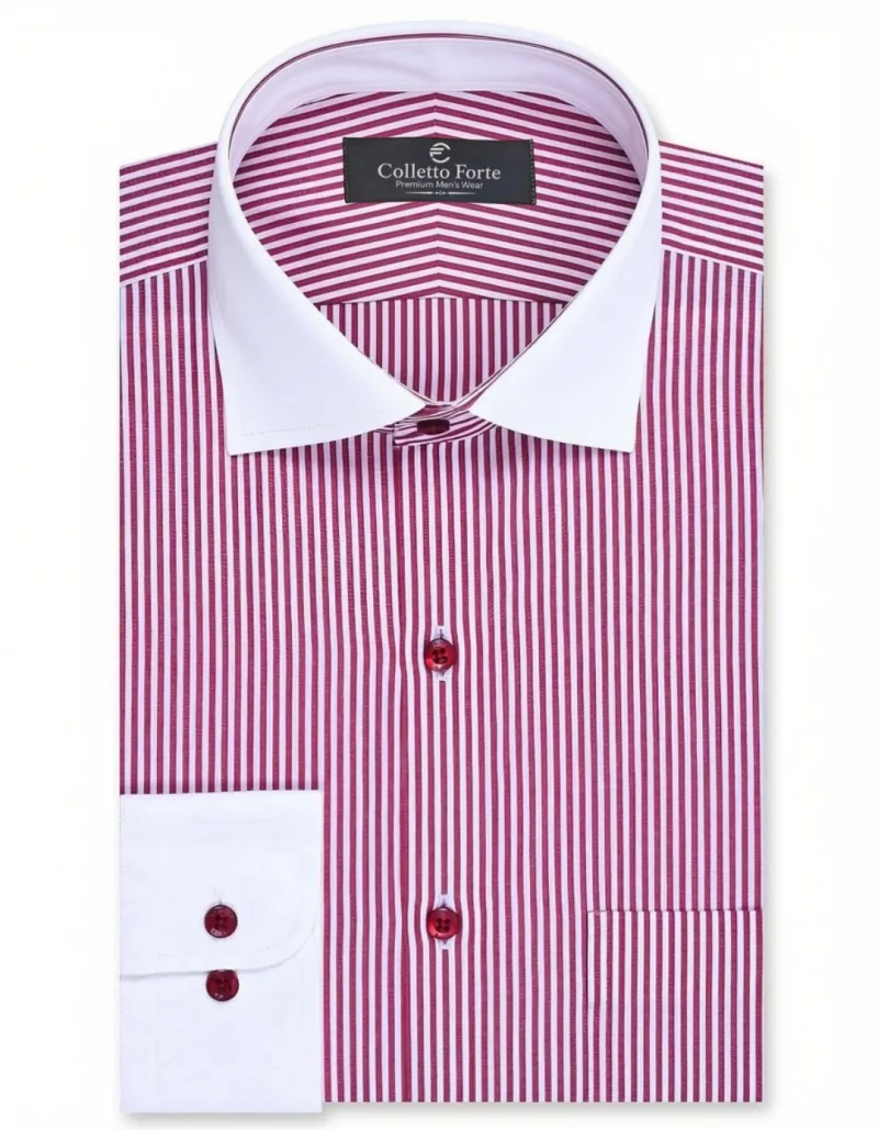 Magenta and White Contrast Stripe Men's Formal Shirt image